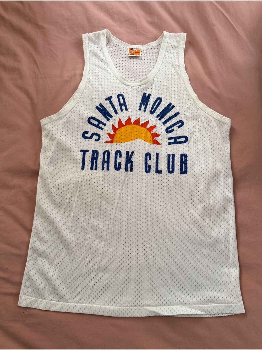Vintage Santa Monica Track Club Men's White Mesh Tank Top